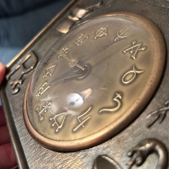 Vintage 1960s KLEIN Desk Clock Pharmacy RX Alchemy Symbols Brass w Dome Glass - Picture 2 of 10
